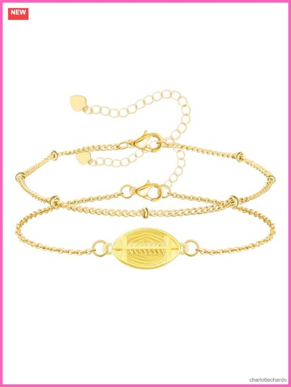 2Pcs Gold Plated Link Charm Bracelet Stack Cross Sports Charms Women